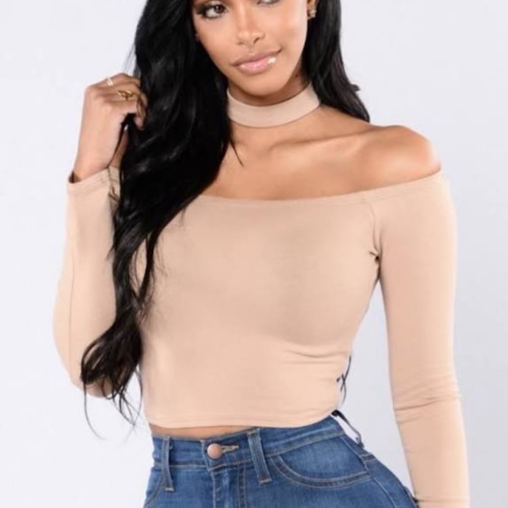 Chocked long sleep taupe crop top fashion nova